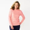 Women's Croft & Barrow® Essential Long-Sleeve Mockneck Top -Croft & Barrow Sales Store 3880563 Coral Stripe