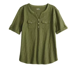 Women's Croft & Barrow® Roll-Tab Utility Henley Top -Croft & Barrow Sales Store 4777816 ALT5