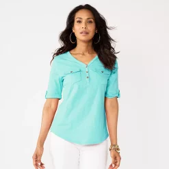 Croft & Barrow Sales Store 9 Women's Croft & Barrow® Roll-Tab Utility Henley Top
