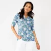 Women's Croft & Barrow® Elbow-Sleeve Splitneck Top -Croft & Barrow Sales Store 4887344 Blue Poppy Gdn