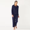 Petite Croft & Barrow® Textured Knit Henley Long Sleeve Pajama Top & Pajama Pants Set -Croft & Barrow Sales Store 5011080 Navy Stars