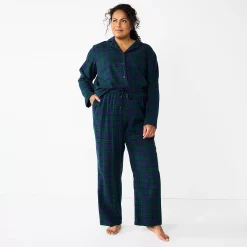 Plus Size Croft & Barrow® Flannel Long Sleeve Pajama Shirt & Pajama Pants Set -Croft & Barrow Sales Store 5032550 ALT2