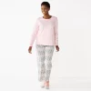 Women's Croft & Barrow® Velour Long Sleeve Pajama Top & Pajama Pants Set -Croft & Barrow Sales Store 5041063 Pink Fairisle