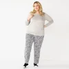 Plus Size Croft & Barrow® Velour Long Sleeve Pajama Top & Pajama Pants Set -Croft & Barrow Sales Store 5041065 Gray Animal Print