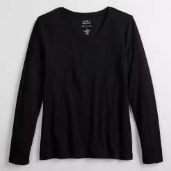 Petite Croft & Barrow® Essential Long-Sleeve V-Neck Top -Croft & Barrow Sales Store 5044534 ALT5