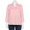 Plus Size Croft & Barrow® Roll-Tab Sleeve Top -Croft & Barrow Sales Store 5222598 Pink Leaf Tile