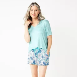 Women's Croft & Barrow® 3-Piece Pajama Top, Pajama Shorts & Pajama Skimmers Sleep Set -Croft & Barrow Sales Store 5317543 ALT2