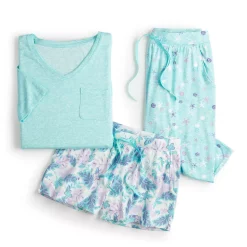 Women's Croft & Barrow® 3-Piece Pajama Top, Pajama Shorts & Pajama Skimmers Sleep Set -Croft & Barrow Sales Store 5317543 ALT5