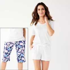 Croft & Barrow Sales Store 20 Women's Croft & Barrow® 3-Piece Pajama Top, Pajama Shorts & Pajama Skimmers Sleep Set