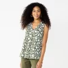 Petite Croft & Barrow® Pleated Tank -Croft & Barrow Sales Store 5359245 Green Tonal Floral