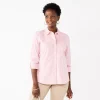 Petite Croft & Barrow® Essential Comfort Stretch Shirt -Croft & Barrow Sales Store 5359677 Coral Stripe