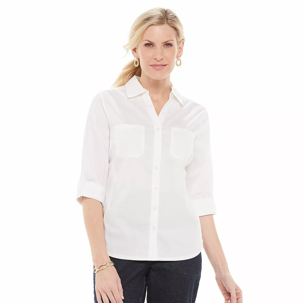 Petite Croft & Barrow® Knit-To-Fit Roll Tab Sleeve Shirt 3 Petite Croft & Barrow® Knit-To-Fit Roll Tab Sleeve Shirt