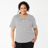 Plus Croft & Barrow Roll-Tab Utility Henley Top -Croft & Barrow Sales Store 5485813 Black Tiny Stripe