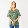 Women's Croft & Barrow® Squareneck Puff-Sleeve Top -Croft & Barrow Sales Store 5533229 Green Boho Geo