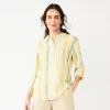 Women's Croft & Barrow® Linen-Blend Popover Tunic -Croft & Barrow Sales Store 5546237 Gold Stripe