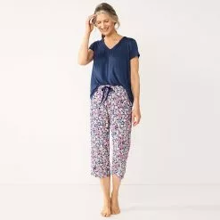 Women's Croft & Barrow® Short Sleeve Pajama Top & Capri Pajama Pants Sleep Set -Croft & Barrow Sales Store 5555605 ALT2