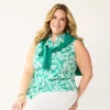 Plus Size Croft & Barrow® Sleeveless Linen Blend Shirt -Croft & Barrow Sales Store 5562808 Teal Palm