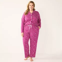 Plus Size Croft & Barrow® Long Sleeve Pajama Shirt & Pajama Pants Sleep Set -Croft & Barrow Sales Store 5567539 ALT2
