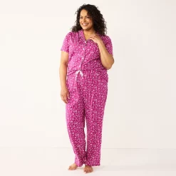 Plus Size Croft & Barrow® Short Sleeve Pajama Shirt & Pajama Pants Sleep Set -Croft & Barrow Sales Store 5567540 ALT2