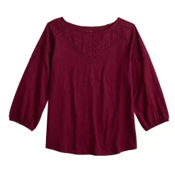Women's Croft & Barrow® Three Quarter Sleeve Eyelet Yoke Top -Croft & Barrow Sales Store 5634598 ALT5