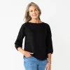 Women's Croft & Barrow® Three Quarter Sleeve Eyelet Yoke Top -Croft & Barrow Sales Store 5634598 Black