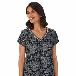 Petite Croft & Barrow® Cozy Short Sleeve Button-Front Pajama Top & Pajama Pants Sleep Set -Croft & Barrow Sales Store 5637642 ALT2