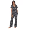 Petite Croft & Barrow® Cozy Short Sleeve Button-Front Pajama Top & Pajama Pants Sleep Set -Croft & Barrow Sales Store 5637642 Black Toile