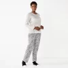 Petite Croft & Barrow® Long Sleeve Pajama Top & Pajama Pants Sleep Set -Croft & Barrow Sales Store 5666563 Gray Animal Print