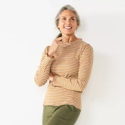 Women's Croft & Barrow® Long Sleeve Ruffle Neck Top