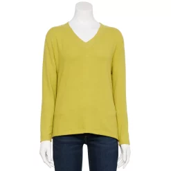 Petite Croft & Barrow® V-Neck Long Sleeve Top