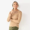 Petite Croft & Barrow® Ruffle Neck Puff Sleeve Top -Croft & Barrow Sales Store 5703021 Beige White Stripe