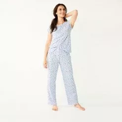 Women's Croft & Barrow® Short Sleeve Pajama Top & Pajama Pants Cotton Sleep Set -Croft & Barrow Sales Store 5708272 ALT2