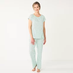 Croft & Barrow Sales Store 30 Women's Croft & Barrow® Short Sleeve Pajama Top & Pajama Pants Cotton Sleep Set