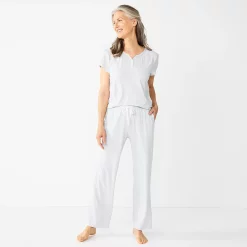 Women's Croft & Barrow® Short Sleeve Henley Pajama Top & Pajama Pants Sleep Set -Croft & Barrow Sales Store 5774129 ALT2