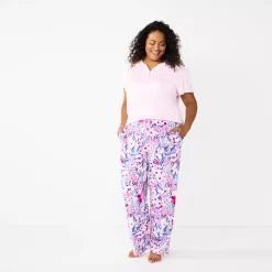 Plus Size Croft & Barrow® Short Sleeve Henley Pajama Top & Pajama Pants Sleep Set -Croft & Barrow Sales Store 5774131 ALT2