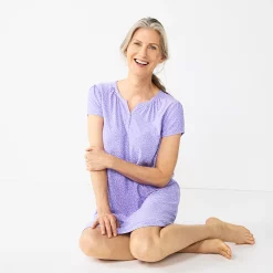 Women's Croft & Barrow® Short Sleeve Henley Short Sleeve Nightgown -Croft & Barrow Sales Store 5774133 ALT2