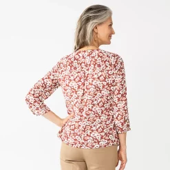 Petite Croft & Barrow® Splitneck Pintuck Blouse -Croft & Barrow Sales Store 5776399 ALT