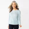 Petite Croft & Barrow® Cable Jacquard Long Sleeve Top -Croft & Barrow Sales Store 5780152 Light Blue Stripe