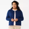 Plus Size Croft & Barrow® Crewneck Puff Sleeve Cardigan -Croft & Barrow Sales Store 5795389 River Navy