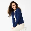 Petite Croft & Barrow® Crewneck Puff Sleeve Cardigan -Croft & Barrow Sales Store 5795466 Navy