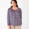 Plus Size Croft & Barrow® Ruffle Neck Blouse 2 Plus Size Croft & Barrow® Ruffle Neck Blouse -Croft & Barrow Sales Store 5801607 Navy Floral