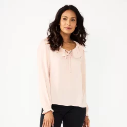Petite Croft & Barrow® Ruffle Neck Blouse