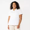 Plus Size Croft & Barrow® Short Sleeve Y-Neck Polo Top -Croft & Barrow Sales Store 5808738 White