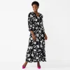 Women's Croft & Barrow® Three Quarter Sleeve Ruffle Hem Maxi Dress -Croft & Barrow Sales Store 5810337 Black Floral