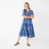 Petite Croft & Barrow® Tiered Midi Dress -Croft & Barrow Sales Store 5830250 Blue Plaid