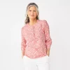 Women's Croft & Barrow® Ruffle Placket Henley Top -Croft & Barrow Sales Store 5830874 Coral Ditsy Garden