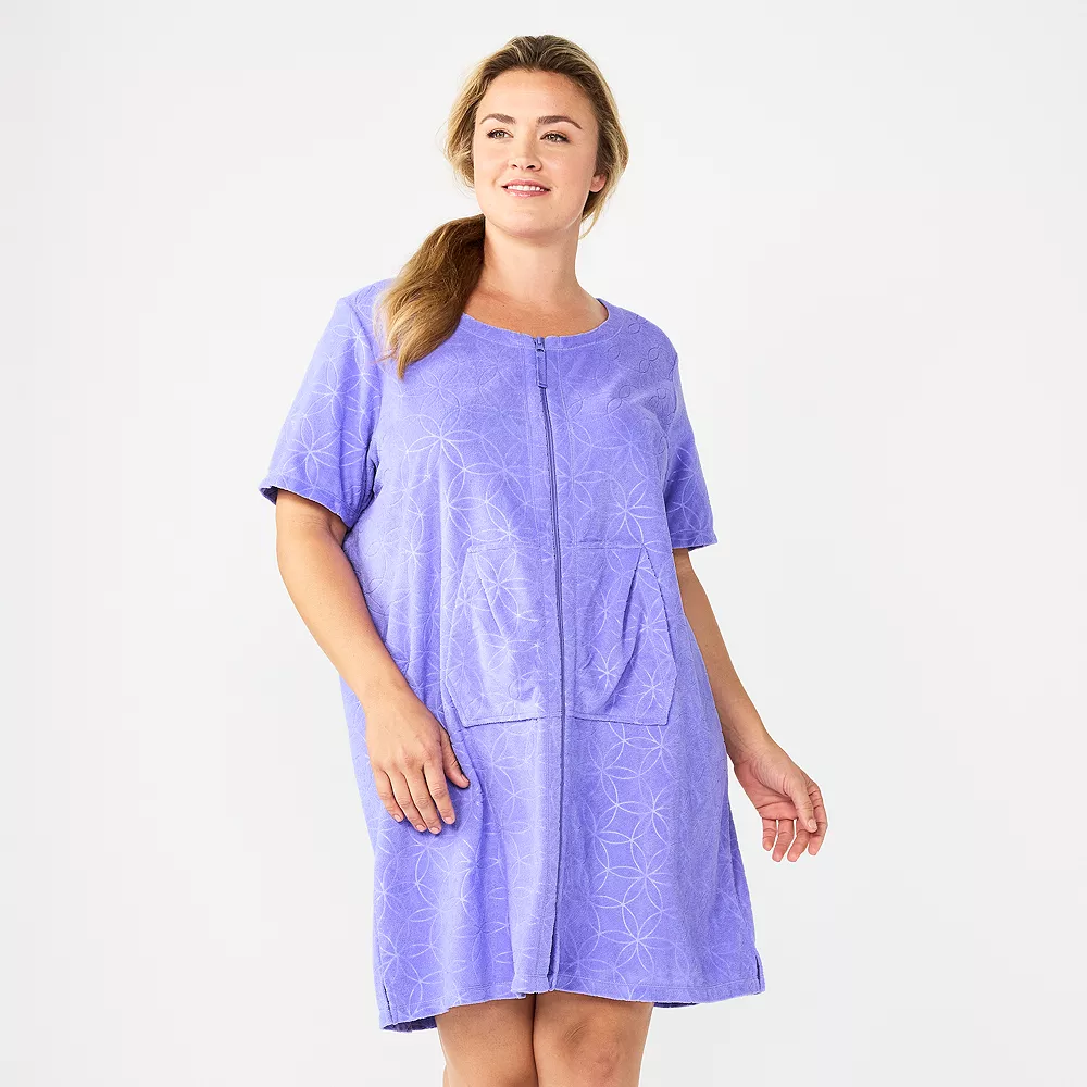 Plus Size Croft & Barrow® Short Sleeve French Terry Zip Robe 3 Plus Size Croft & Barrow® Short Sleeve French Terry Zip Robe
