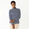 Women's Croft & Barrow® Essential Long-Sleeve Mockneck Top -Croft & Barrow Sales Store 6315870 Navy Petite Paisley